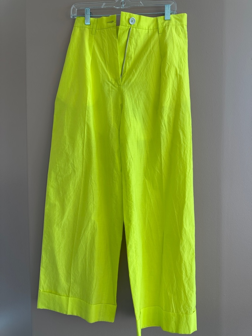 High-Waist Wide Leg Trousers in Neon Yellow